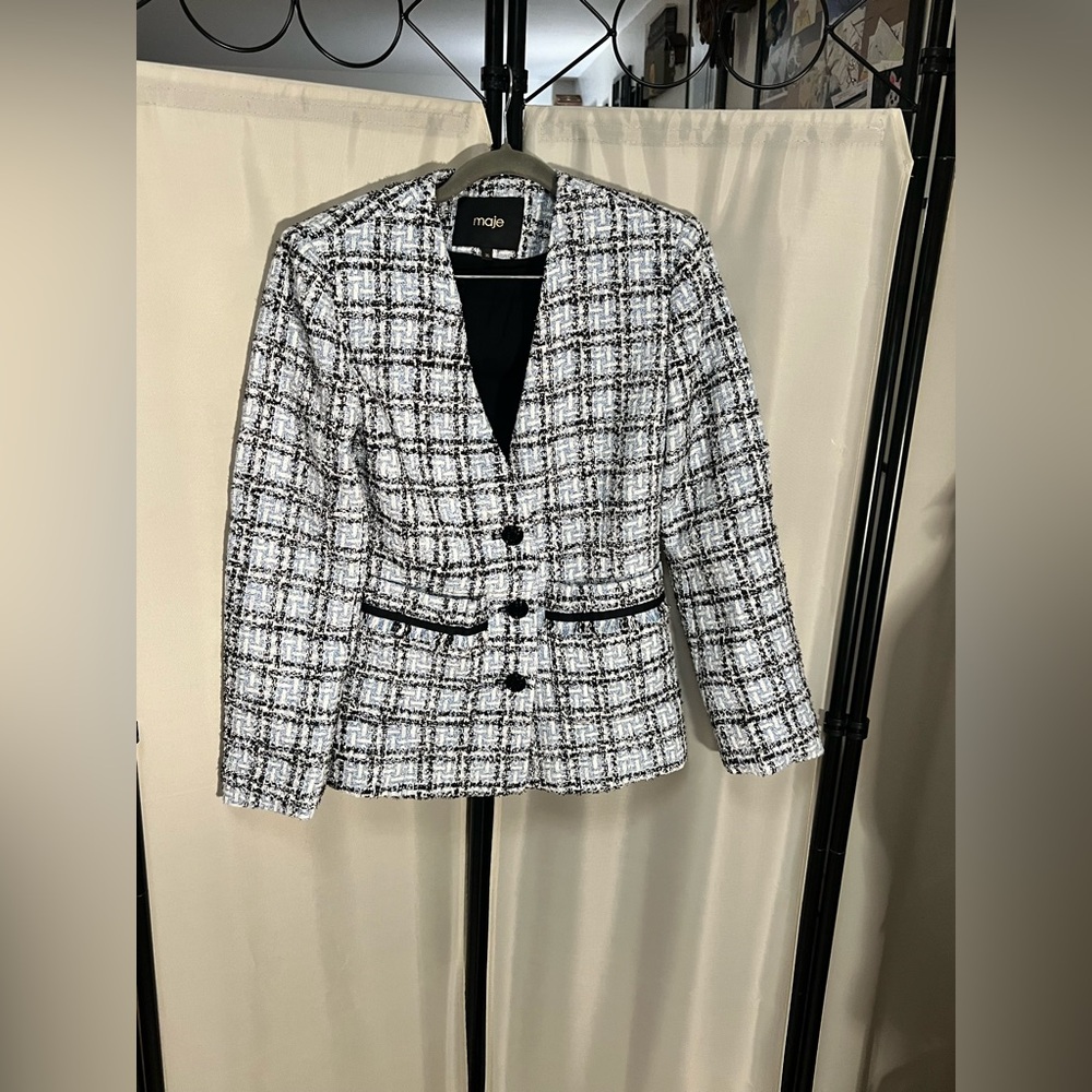 Maje Black and White Checkered Blazer